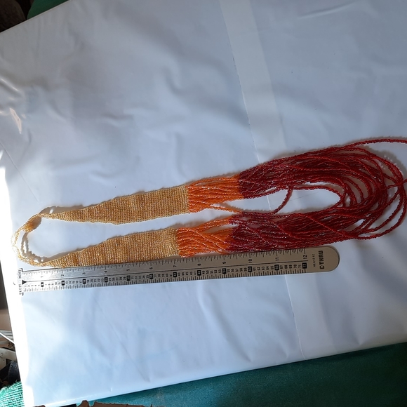 Long strand about 16 inches red, orange and yellow beautiful beaded necklace - Picture 5 of 5